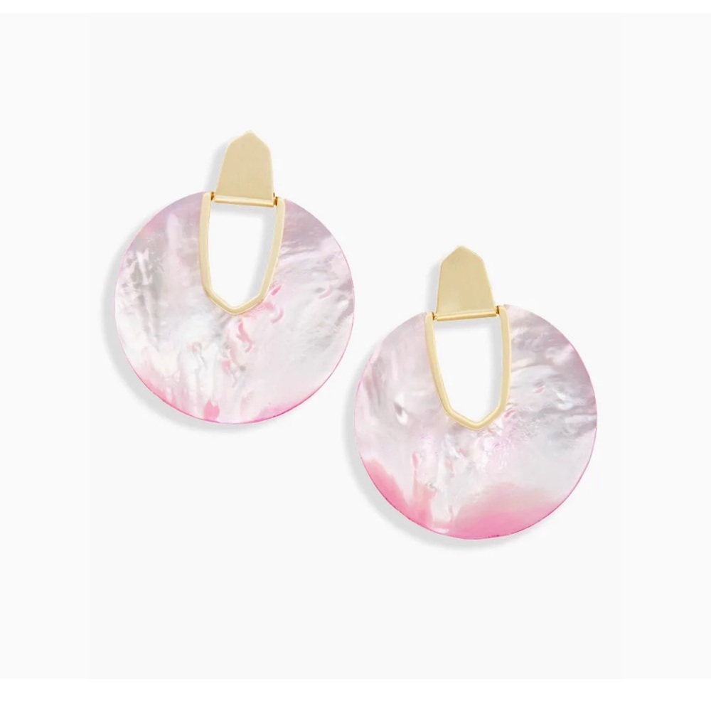 Kendra Scott Pink Mother-of-Pearl Round Drop Earrings with Gold Accents